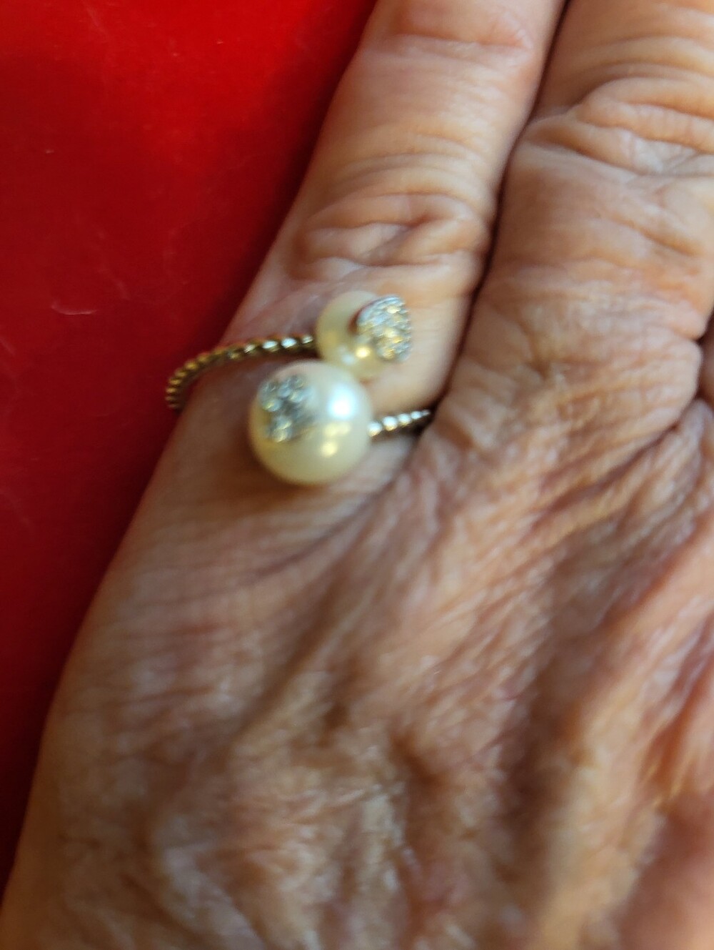 FINAL PRICE Sterling Adjustable Pearl Ring with Crystal Accents - Women Jewelry